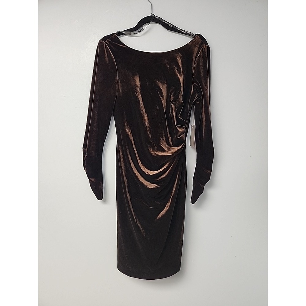Vince Camuto Women's Brown Velvet Ruched 3/4 Sleeve‎ Bodycon Dress Size 10